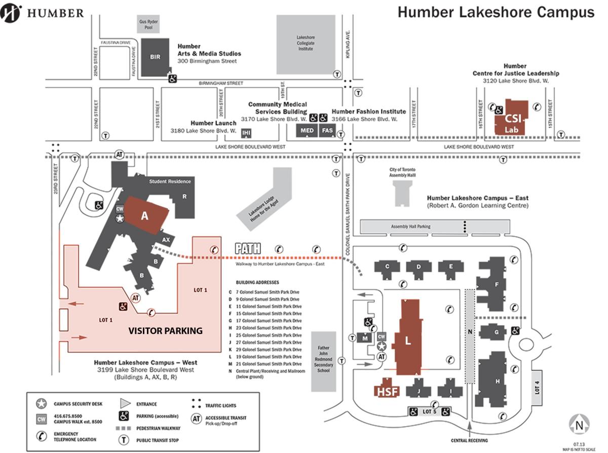 humber college lakeshore mapa do campus.