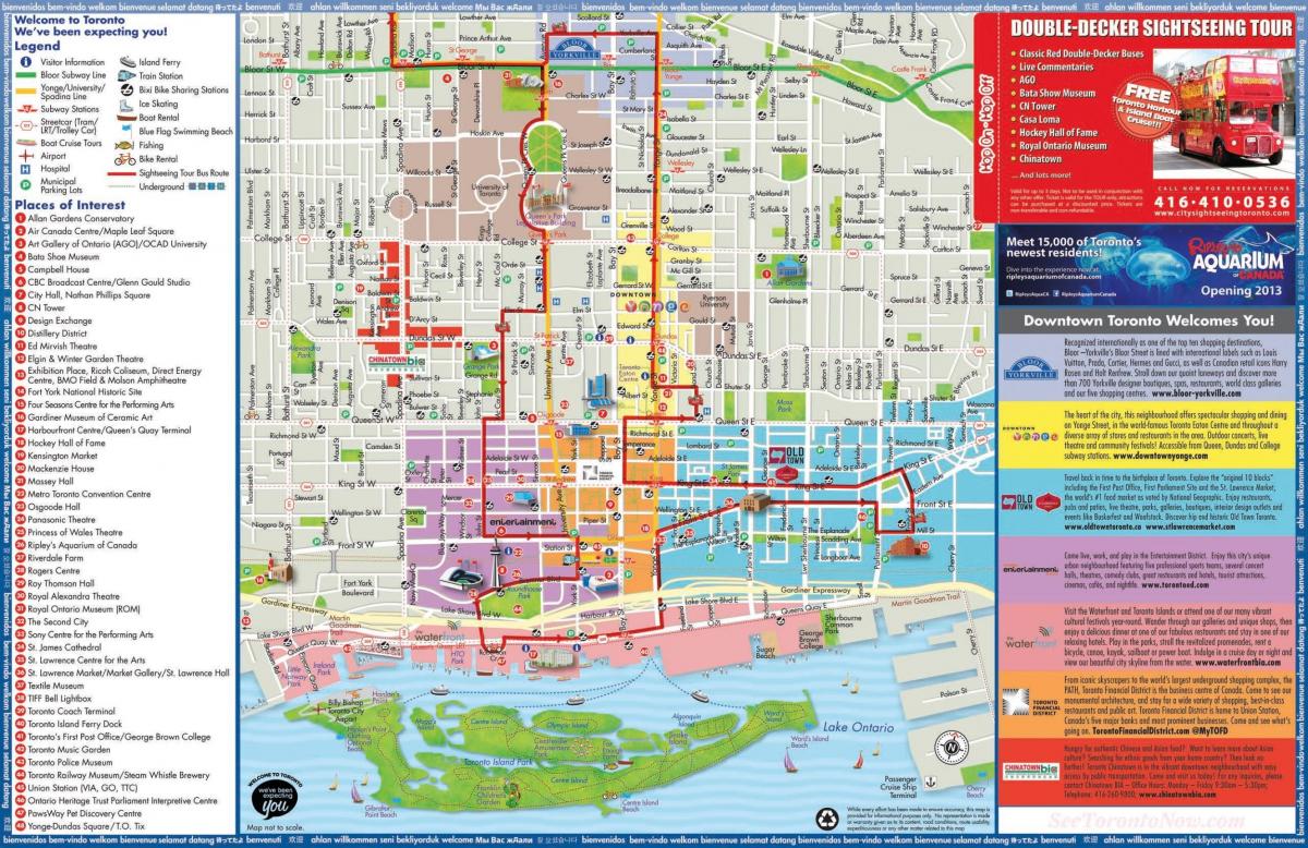 mapa de Toronto hop on hop off tour de ônibus