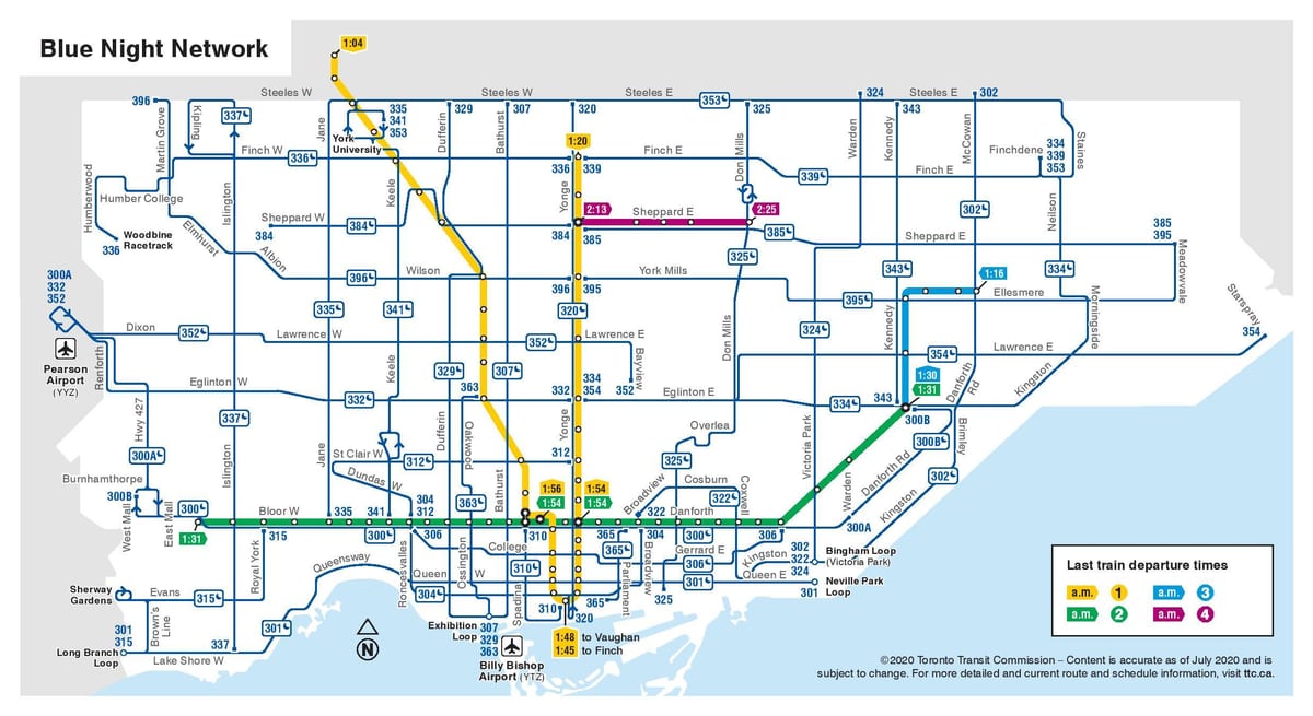 mapa de ônibus noturno de Toronto