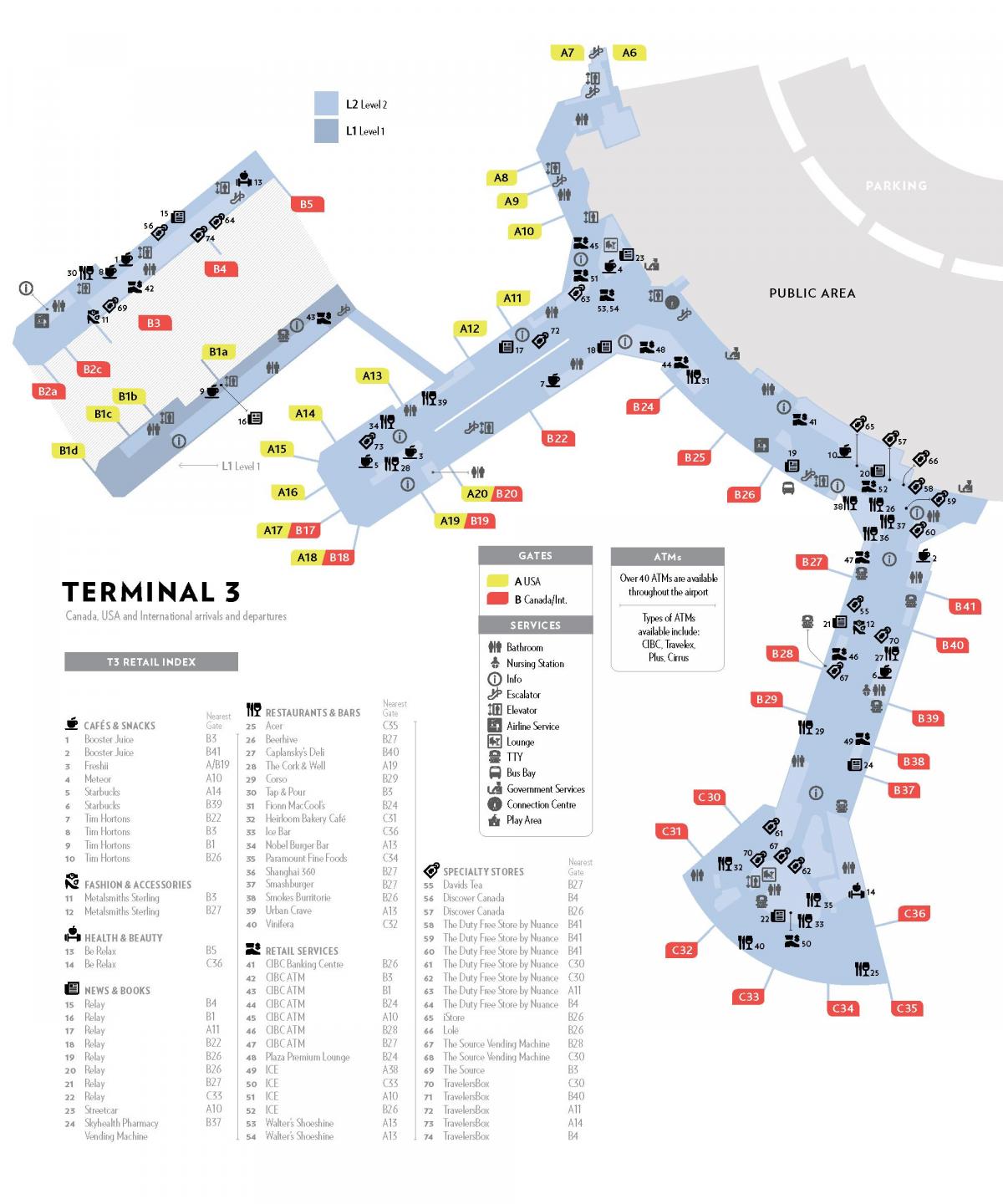 mapa de yyz terminal 3 do mapa