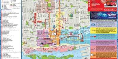 Mapa de Toronto hop on hop off tour de ônibus